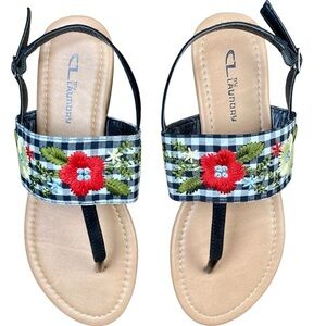 CL by Laundry Gingham Embroidered Thong Sandals Size 8 Wide​